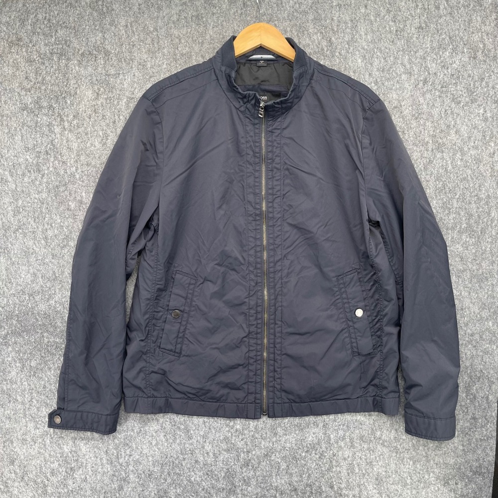 Hugo Boss Jacket Mens 3XL 46R Navy Blue Full Zip Mock Neck Lightweight